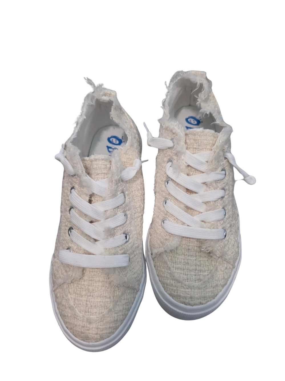 Obtaom  Cream Tweed Lace-Up Sneaker with Frayed Edge